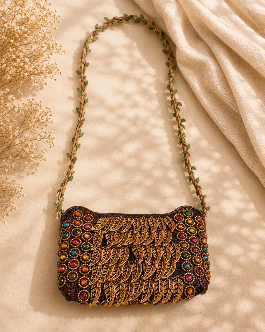 Bohemian Leaf Embellished Sling Bag