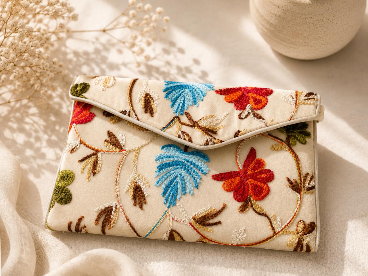 Ivory Tropical Bloom Clutch