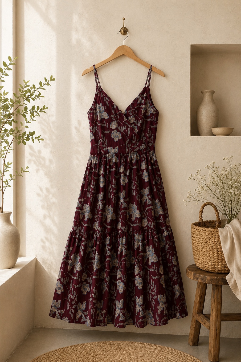 Burgundy Bloom Tiered Dress