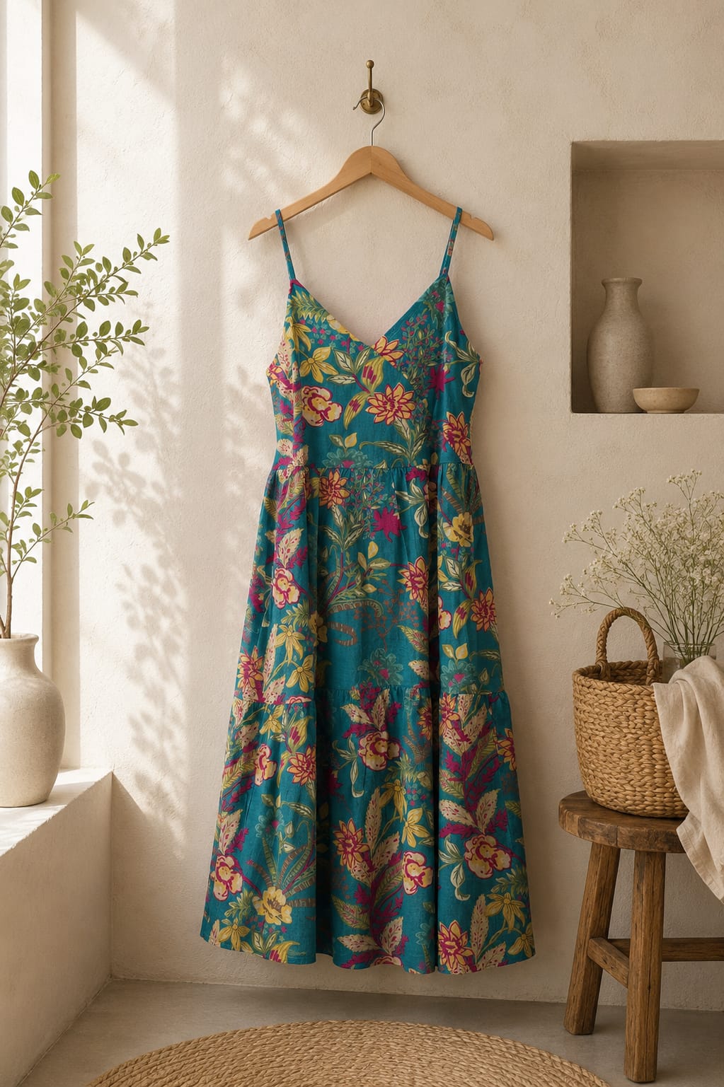 Teal Tropical Cotton Dress
