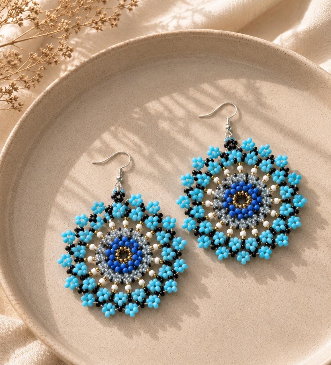 Azure Mandala Beaded Earrings