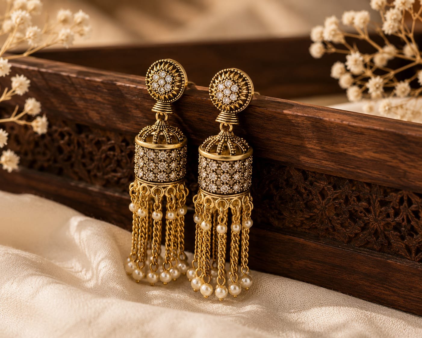Crystal Gold Tassel Earrings