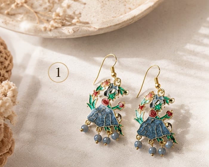 Blue Dancer Folk Art Earrings