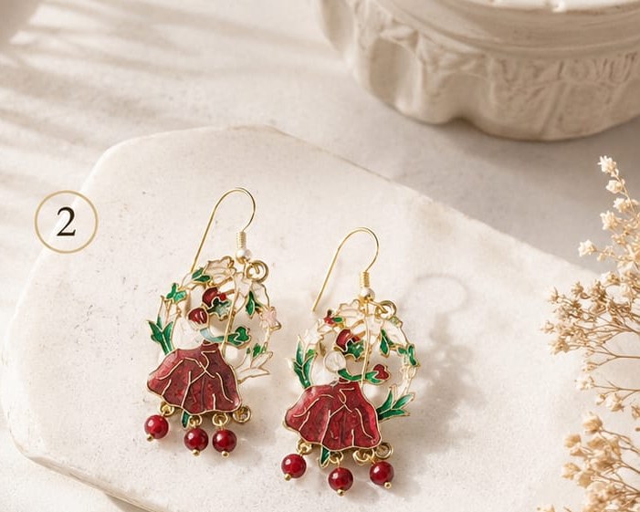 Red Dancer Folk Art Earrings