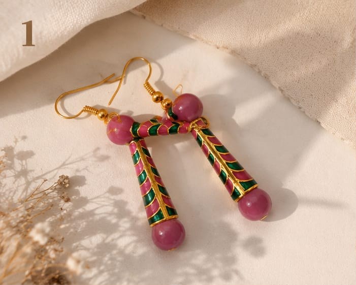 Pink Meenakari Drop Earrings
