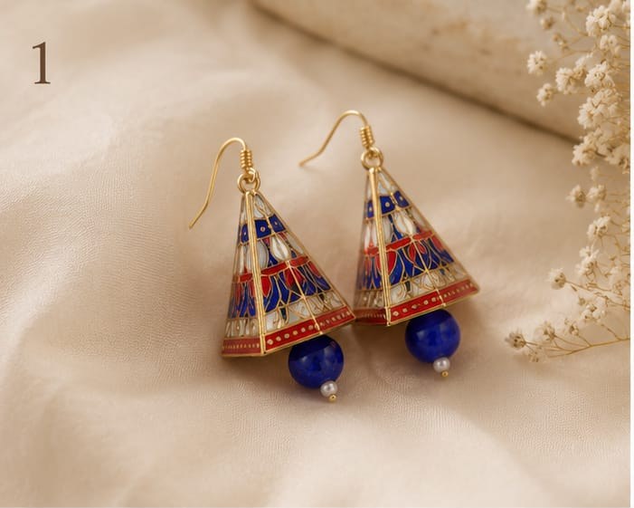 Royal Blue Meenakari Triangle Earrings