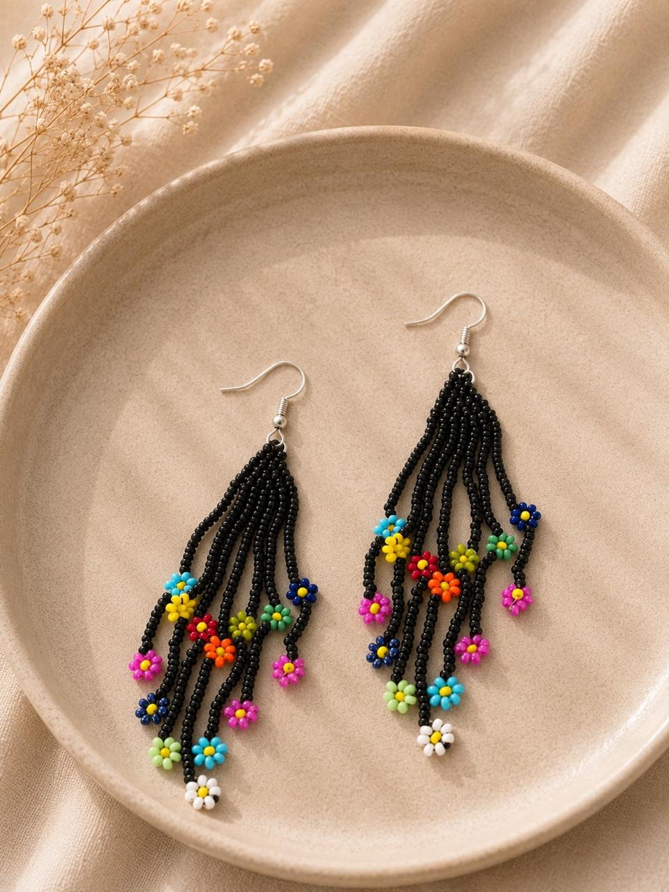 Midnight Daisy Fringe Earrings