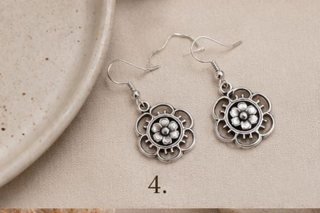 Silver Floral Medallion Earrings